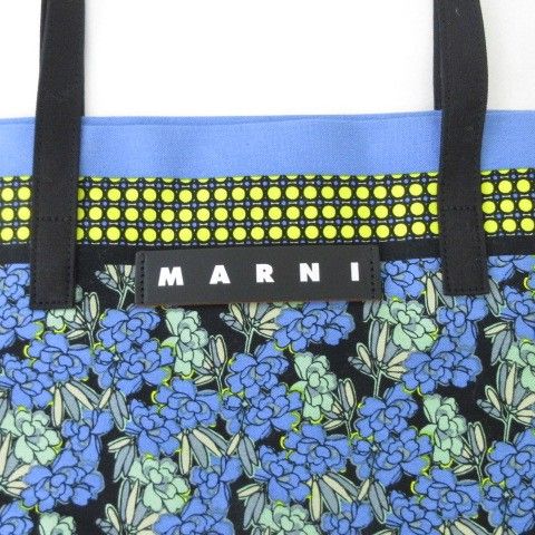 マルニ MARNI マーケット 美品 バンダナトートバッグ マルニカフェ コーヒー ハンドバッグ 青系 ブルーフラワー - メルカリ