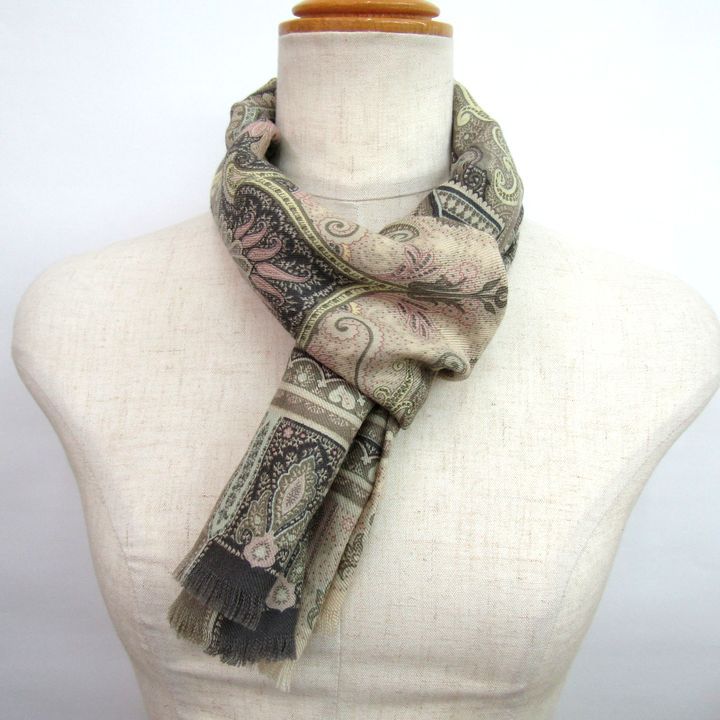 ETRO ペイズリー柄ストール ベージュ・黒・グレー エトロ マフラー ストール ペイズリー柄 ブランド 小物 レディース