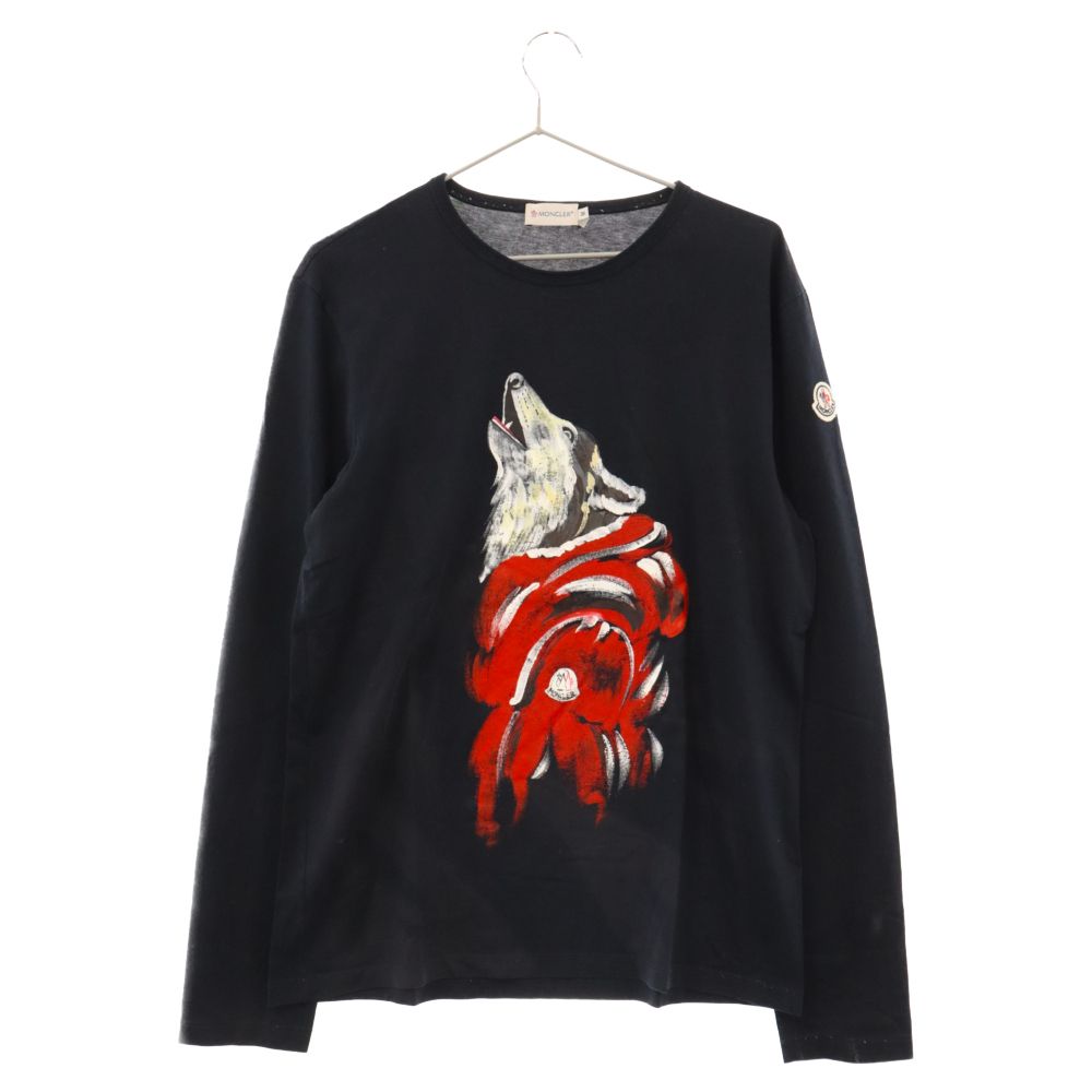 MONCLER (モンクレール) MAGLIA T-SHIRT 32091800305082565 ウルフプリントロングスリーブ長袖Tシャツ ネイビー