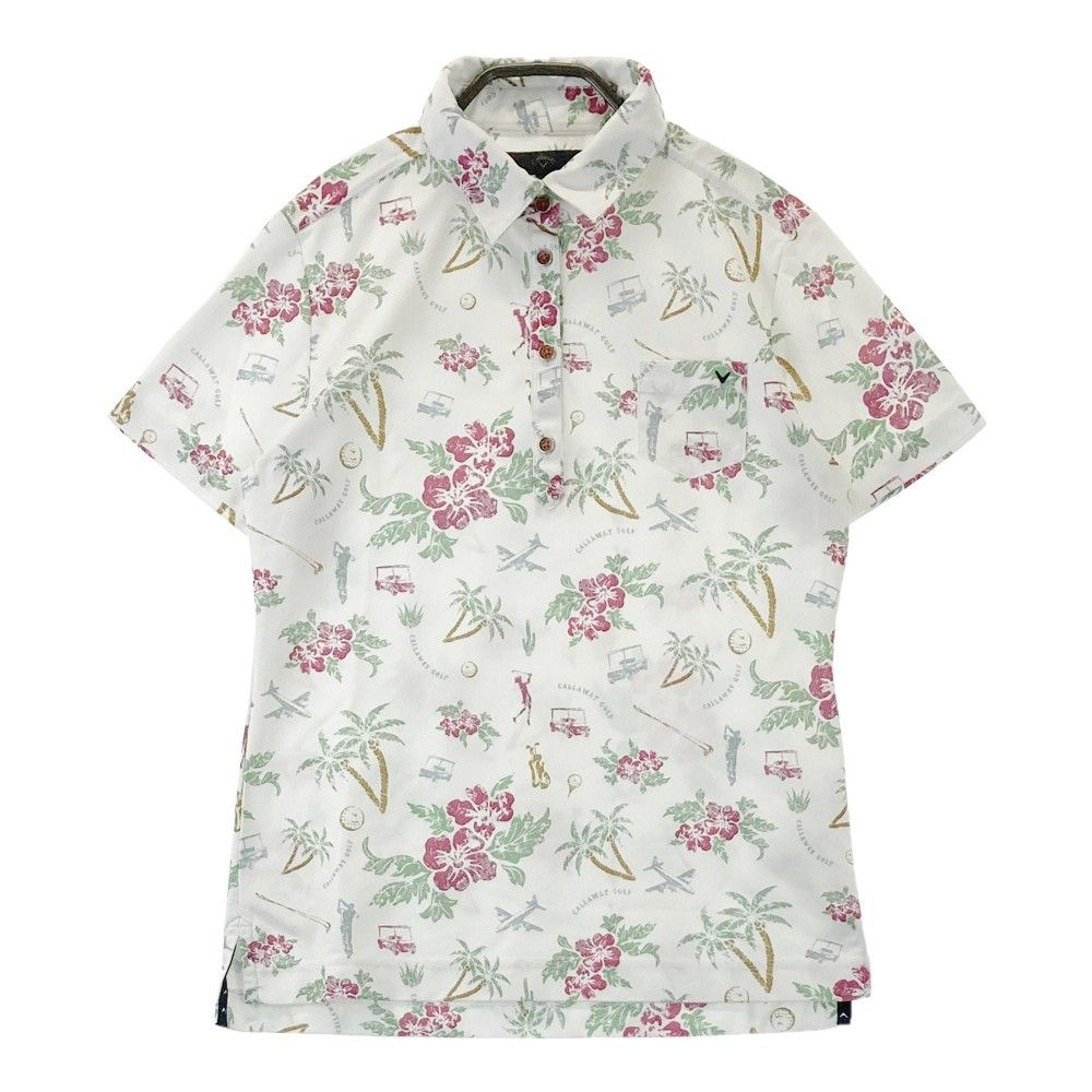 キャロウェイ 半袖ポロシャツ ピンク×白 総柄 吸汗速乾 メンズ L