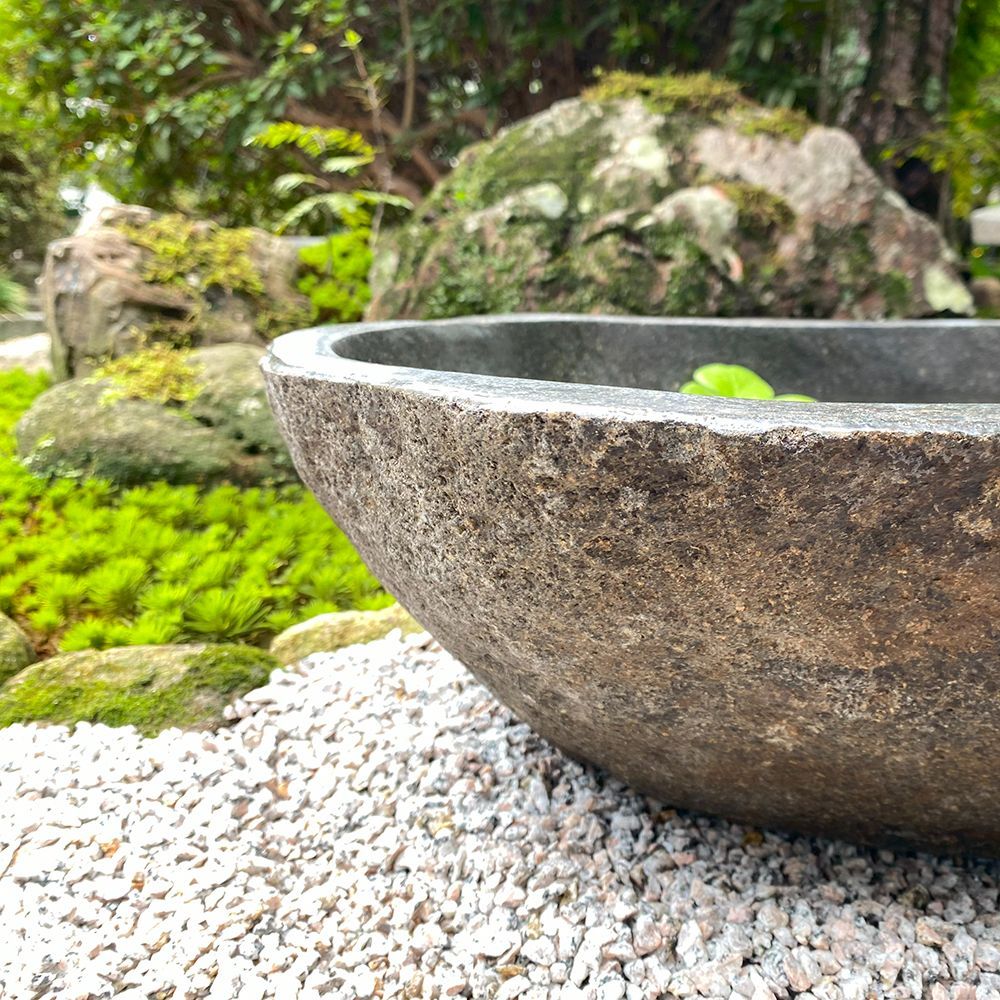 睡蓮鉢 石 大型 おしゃれ 庭 つくばい 手水鉢 蹲 水鉢 メダカ鉢