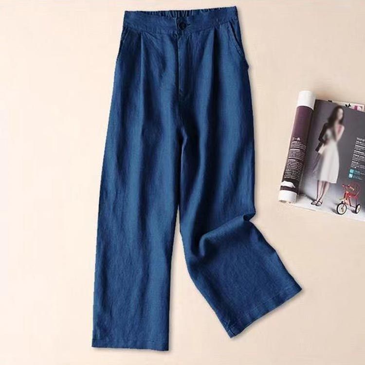 【新品未使用】リネン パンツ ナチュラル ガウチョ 青★麻100 リネンパンツ リネンガウチョパンツ リネン 麻 パン 綿麻 パンツ