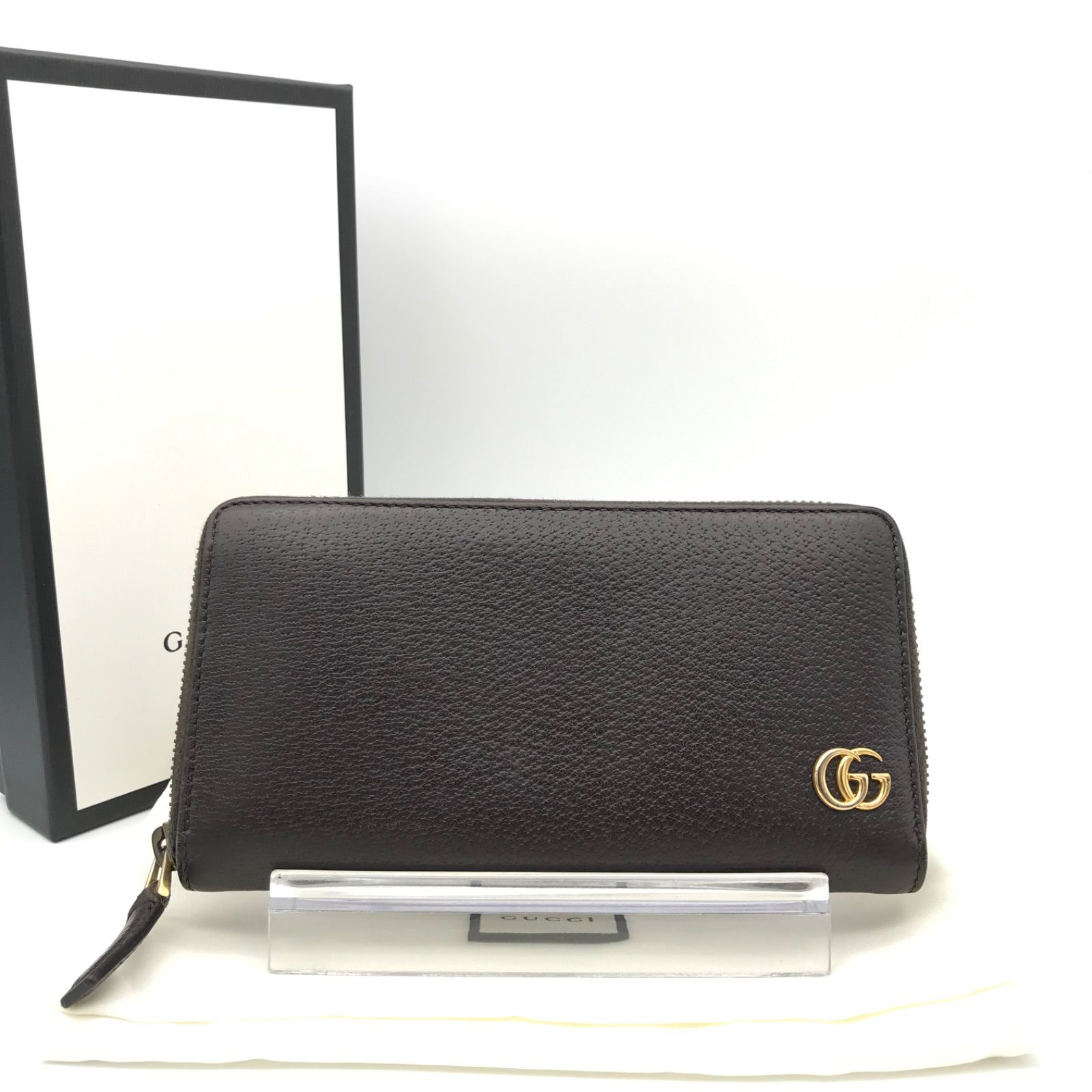 新品同様　グッチ財布　グッチ長財布　グッチggマーモント レザー　ダークブラウン 新品同様 グッチ財布 グッチ長財布 グッチggマーモント レザー