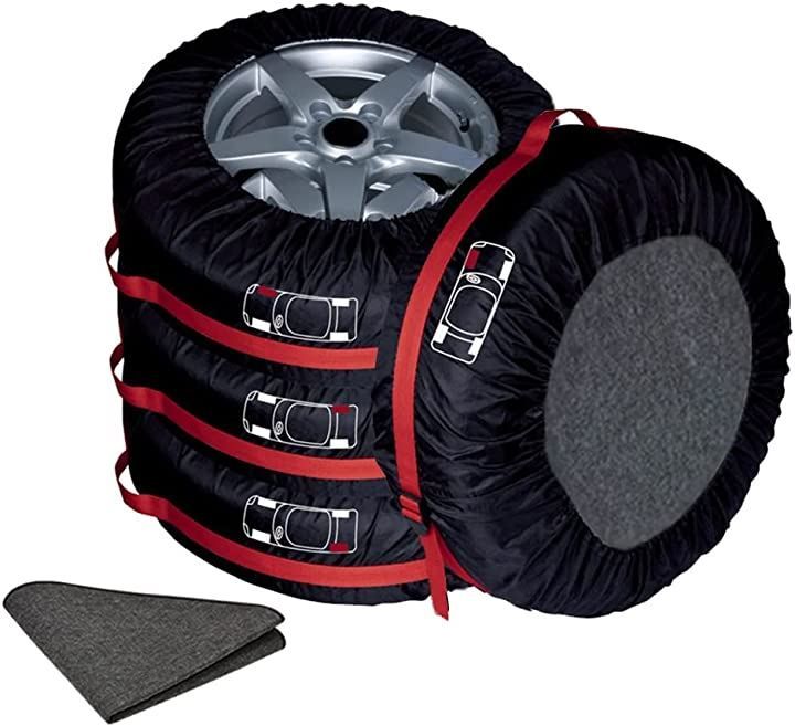 AYIKA タイヤトート タイヤカバー タイヤバッグ タイヤ収納 屋外 14-17インチタイヤ対応 4枚セット/フェルトパッド2枚 防紫外線(  ブラック, M-直径70cm)