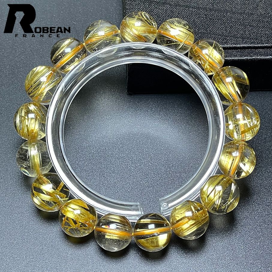 在庫切れ 綺麗 EU製 定価222万円★ROBEAN・タイチンルチル★黄金針水晶 ゴールド ブレスレット 九星開運 天然石 金運 お守り 貴重 幸運 贈り物 ギフト プレゼント 11.9-12.8mm YC626032