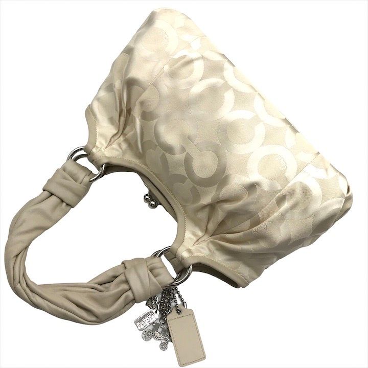 美品 COACH コーチ シグネチャー がま口 キャンバス レザー ショルダー  