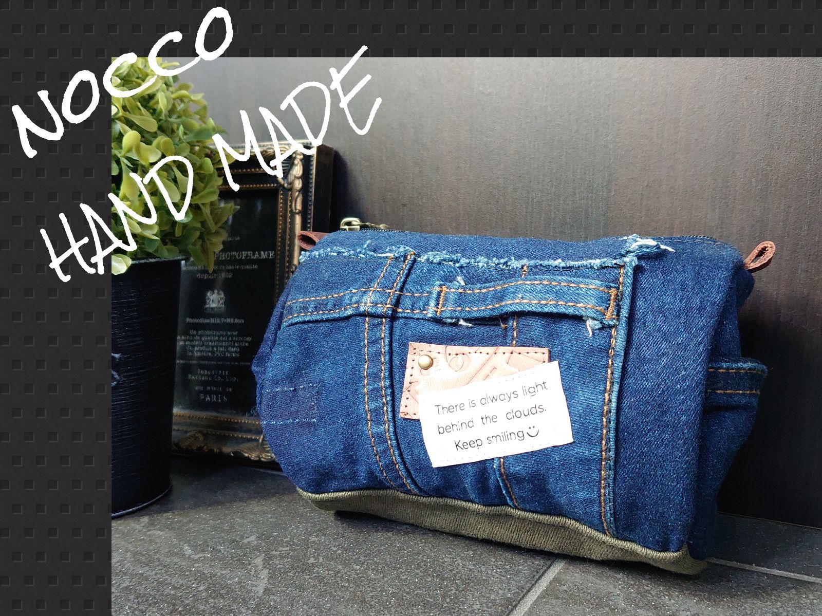 No.185【DENIM✖️PopなBIRDポーチ❇️】デニムリメイクポーチ鳥柄  