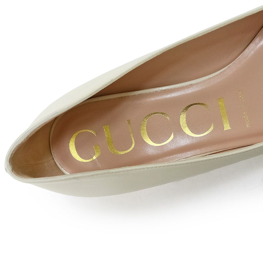 ✿ グッチ ホースビット 靴 38 25cm パンプス レザー ホワイト 白 ゴールド金具 645600 GUCCI