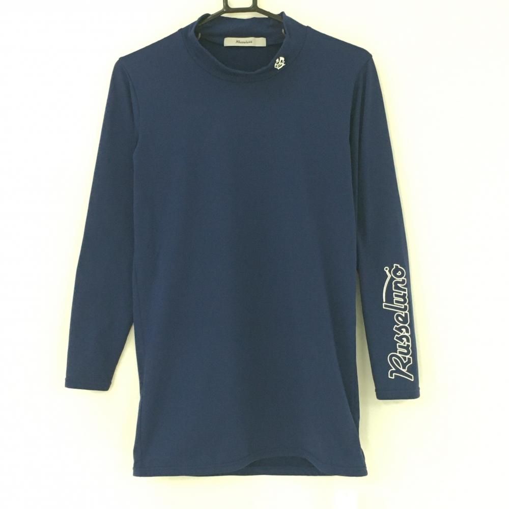 美品】ラッセルノ 長袖ハイネックシャツ ネイビー×白 ネックルチャ 