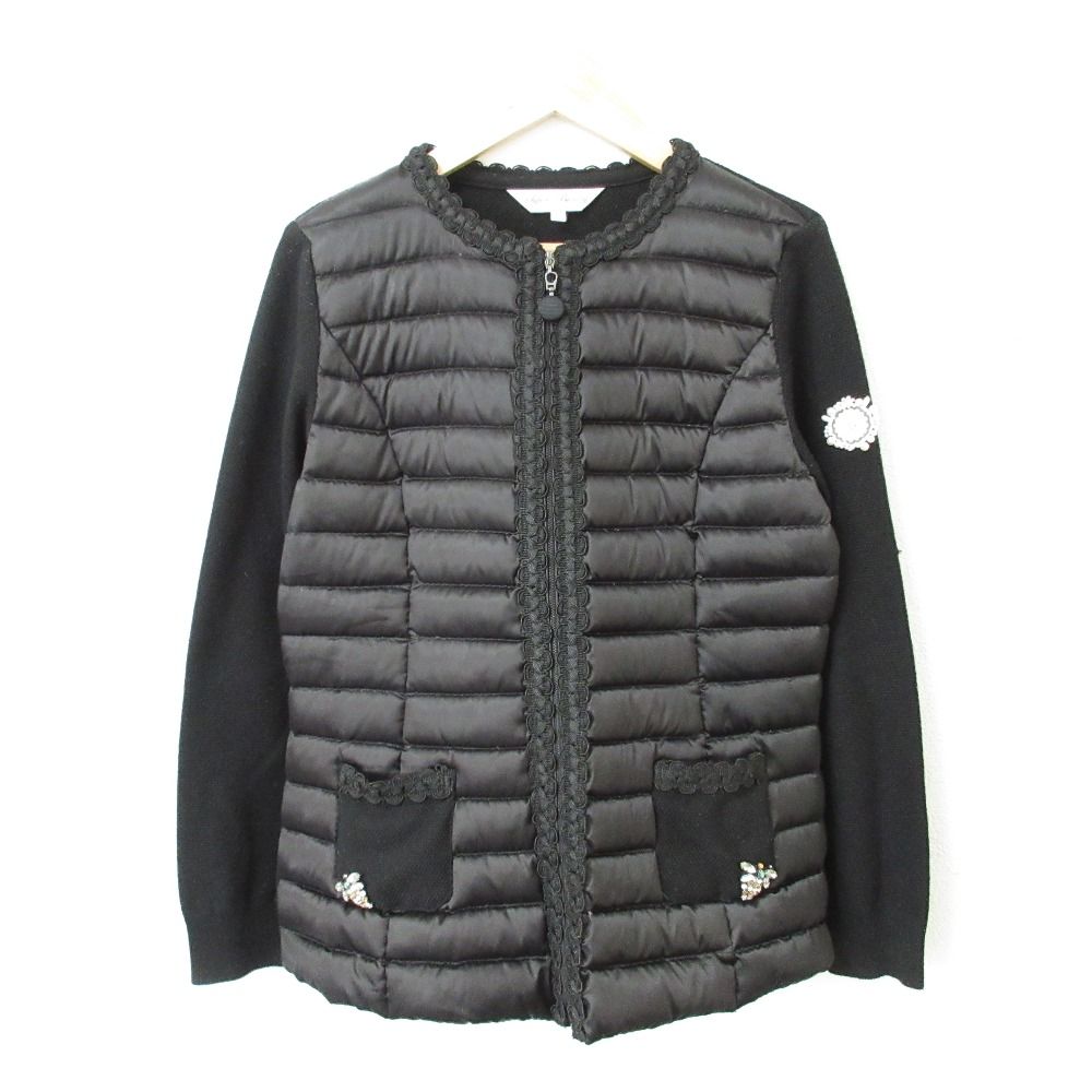 スーパービューティー 黒 ダウン コート ジャケット ビジュー レース