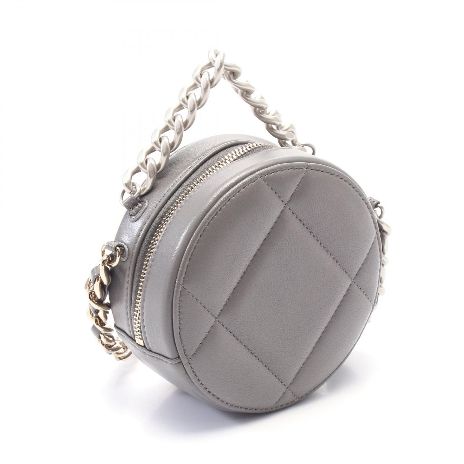 CHANEL グレー レザー ショルダーバッグ
