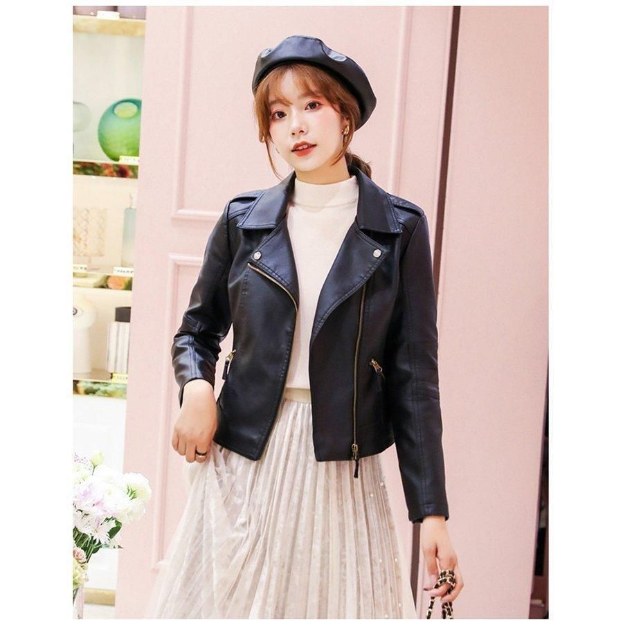 レザージャケット レディース ライダースジャケット ダブルジッパー レザージャケット puレザ アウター テーラードジャケット 春 秋 冬 GULLKHAN_COM