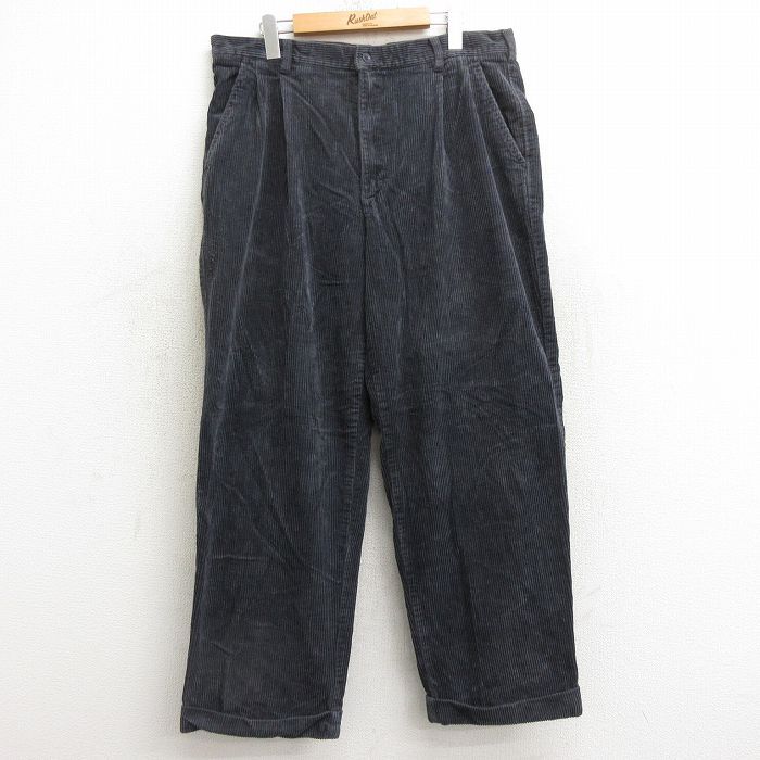 W34/古着 コーデュロイ パンツ メンズ 太畝 コットン 紺 ネイビー 24sep21 中古 ボトムス ロング