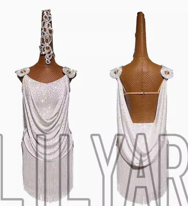 新作 ラテンドレス ラテンワンピース ダンス衣装 ホワイト オーダー