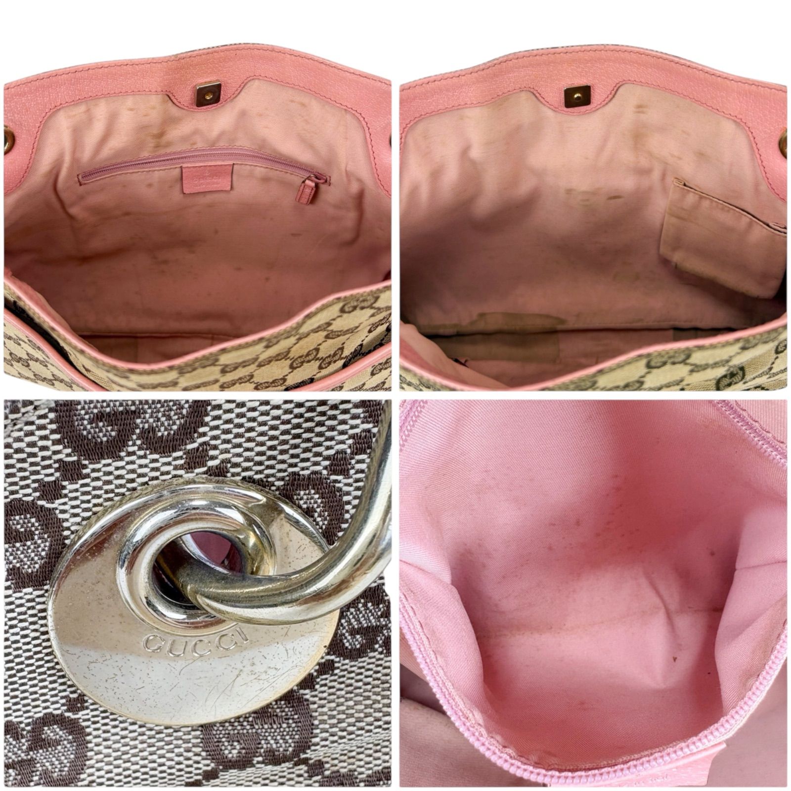 グッチ GUCCI トートバッグ GGキャンバス ピンク ブラウン ショルダーバッグ 肩掛け