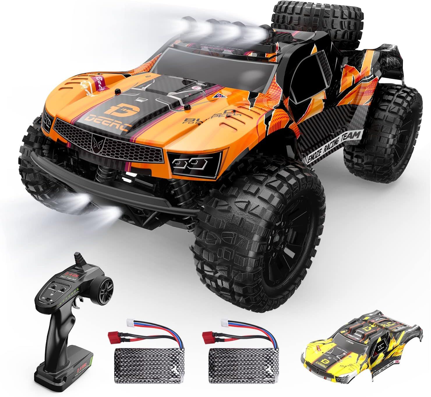 DEERC ラジコンカー 人気 オフロード こども向け 4wd RCカー 1/10スケール 初心者向け プレゼント 40/h 操作時間40分 2.4GHz 防振 走破性 カスタム可能 屋外/公園/沼地/草地 LEDライト付き おもちゃ 誕