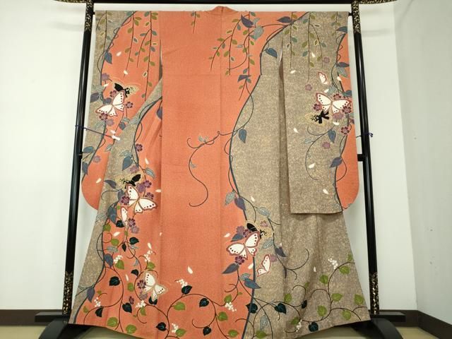 平和屋着物●豪華振袖 駒刺繍 舞蝶花文 金彩 正絹 DAAX5000ps