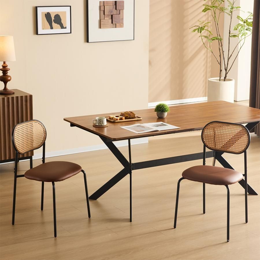 ダイニングテーブル デスク ラタンチェア ブラック