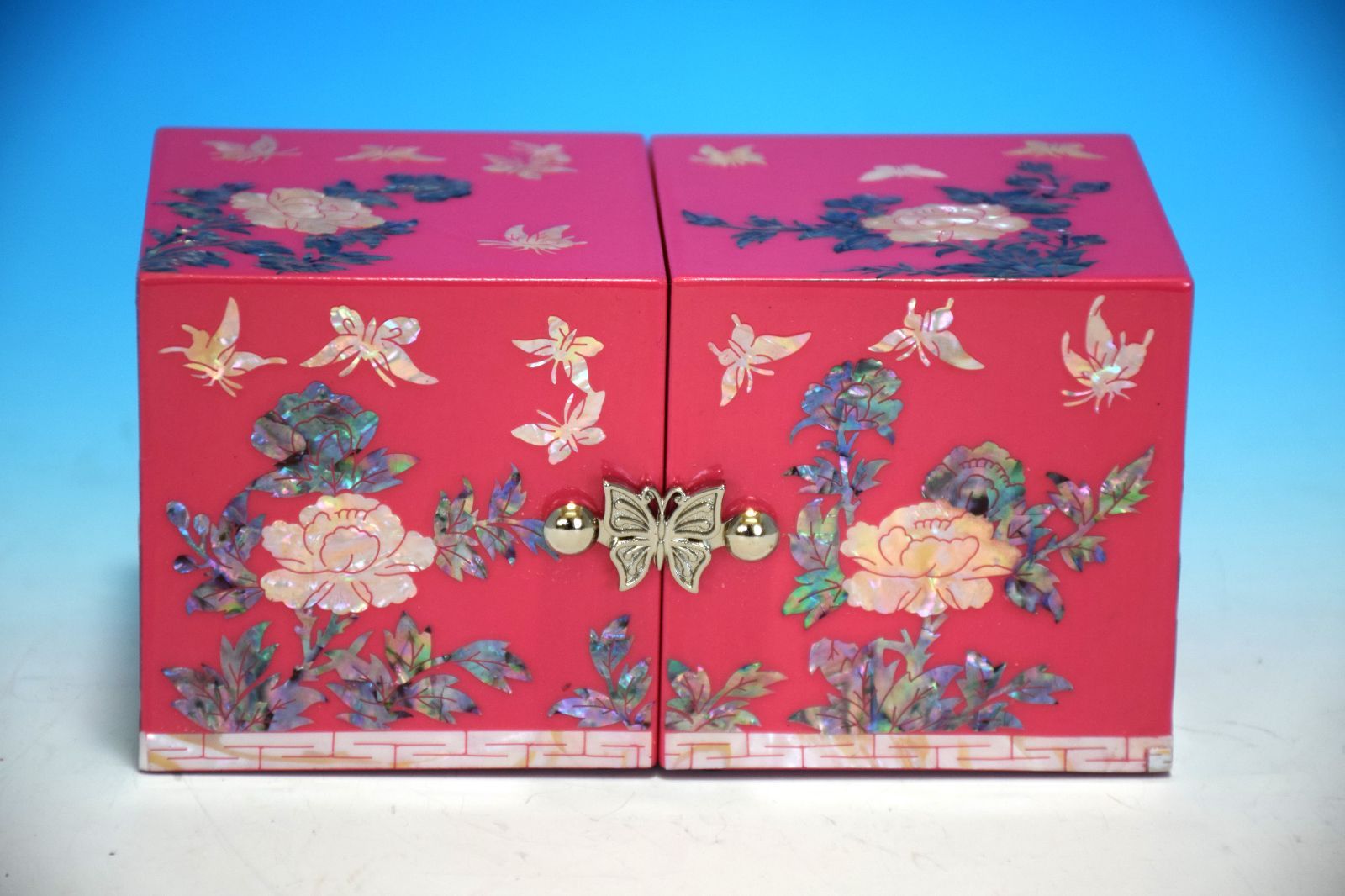 ◇□□韓国 伝統工芸□螺鈿細工 カラフルミニ双子宝石箱□ミント