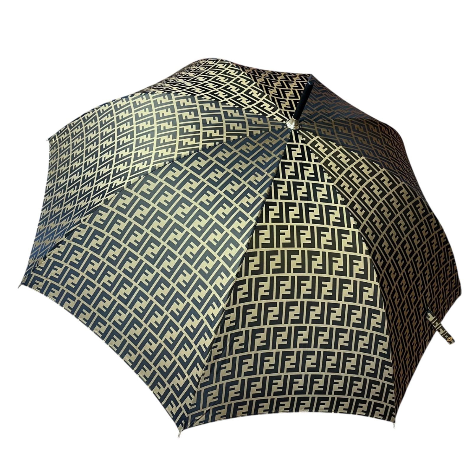 【美品】FENDI 雨用長傘　ズッカ柄　ゴールド　ヴィンテージ 美品】FENDI 雨用長傘 ズッカ柄 ゴールド ヴィンテージ