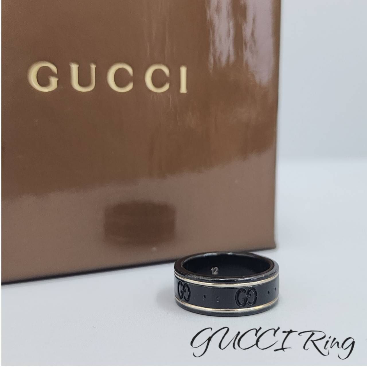 GUCCI グッチ アイコンリング ブラック 12号 保存袋 箱付き 指輪 ブランド小物 アクセサリー ジュエリー