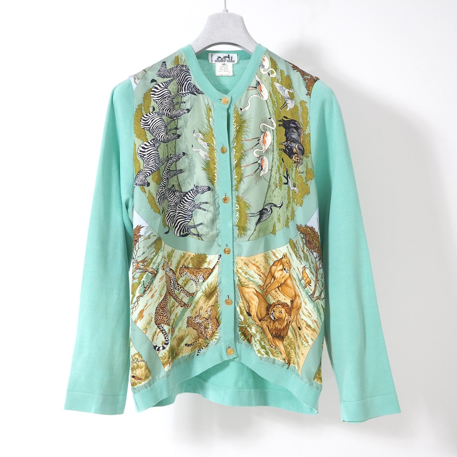 エルメス HERMES ヴィンテージ 金ボタン シルク 切り替え  