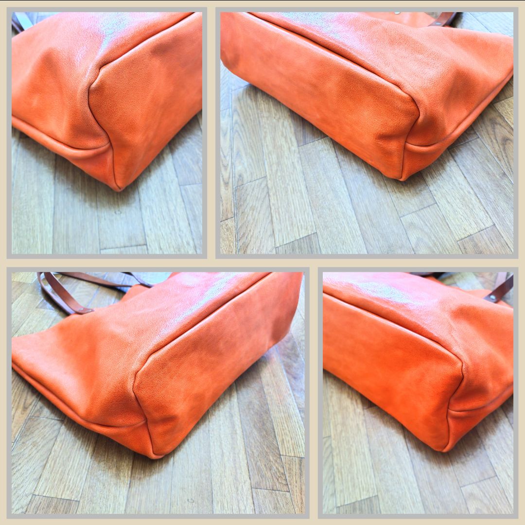 ☆ハンドメイド☆】ヌメ本革 トートバック オレンジ クリーマー