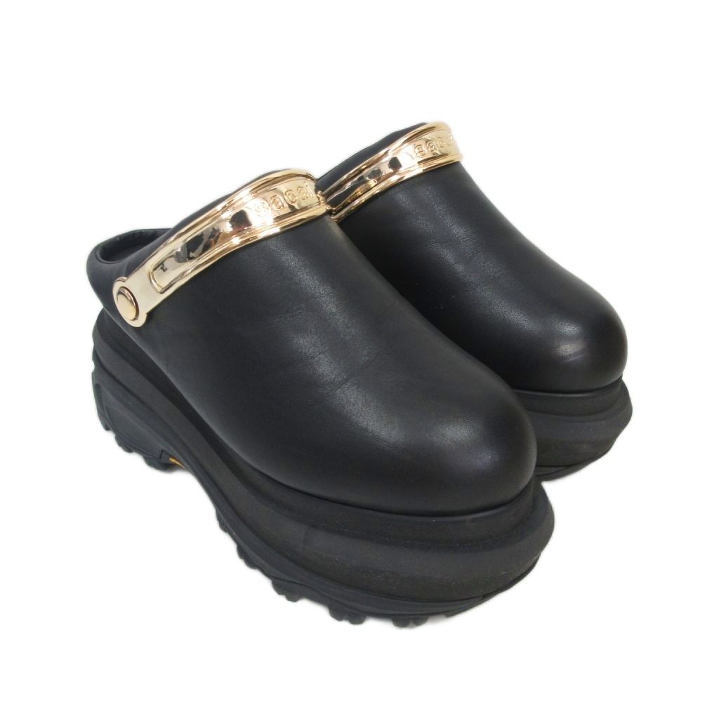 サカイ sacai 25SS Collection Leather Sabo Wedge Black サボ サンダル ミュール レザー 厚底 ビブラムソール 25-07775 黒 ブラック 36 23cm