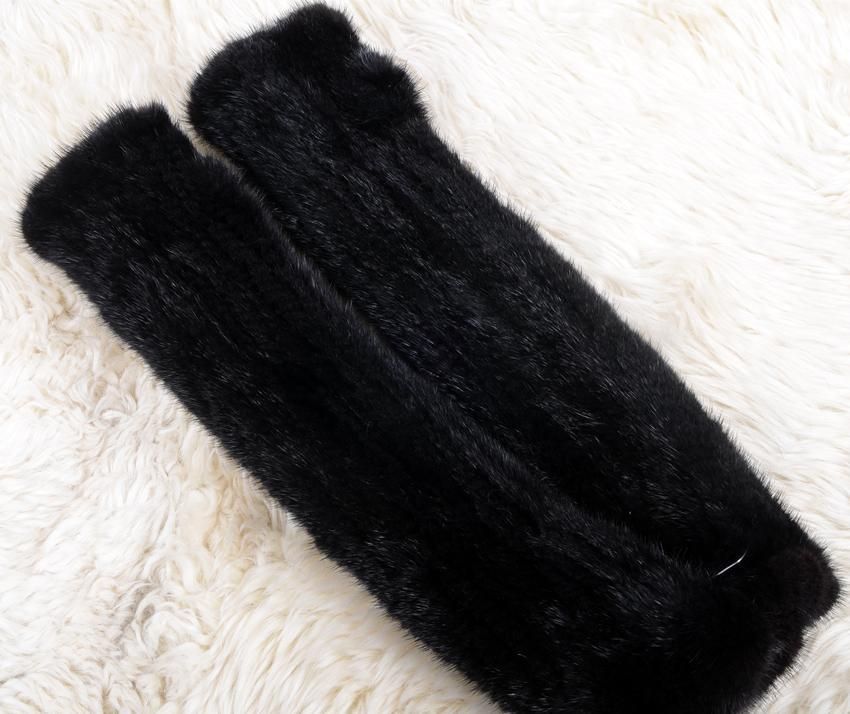 毛皮の宝石 】上質ミンク編込みロングアームウォーマー 黒/毛皮 リアル