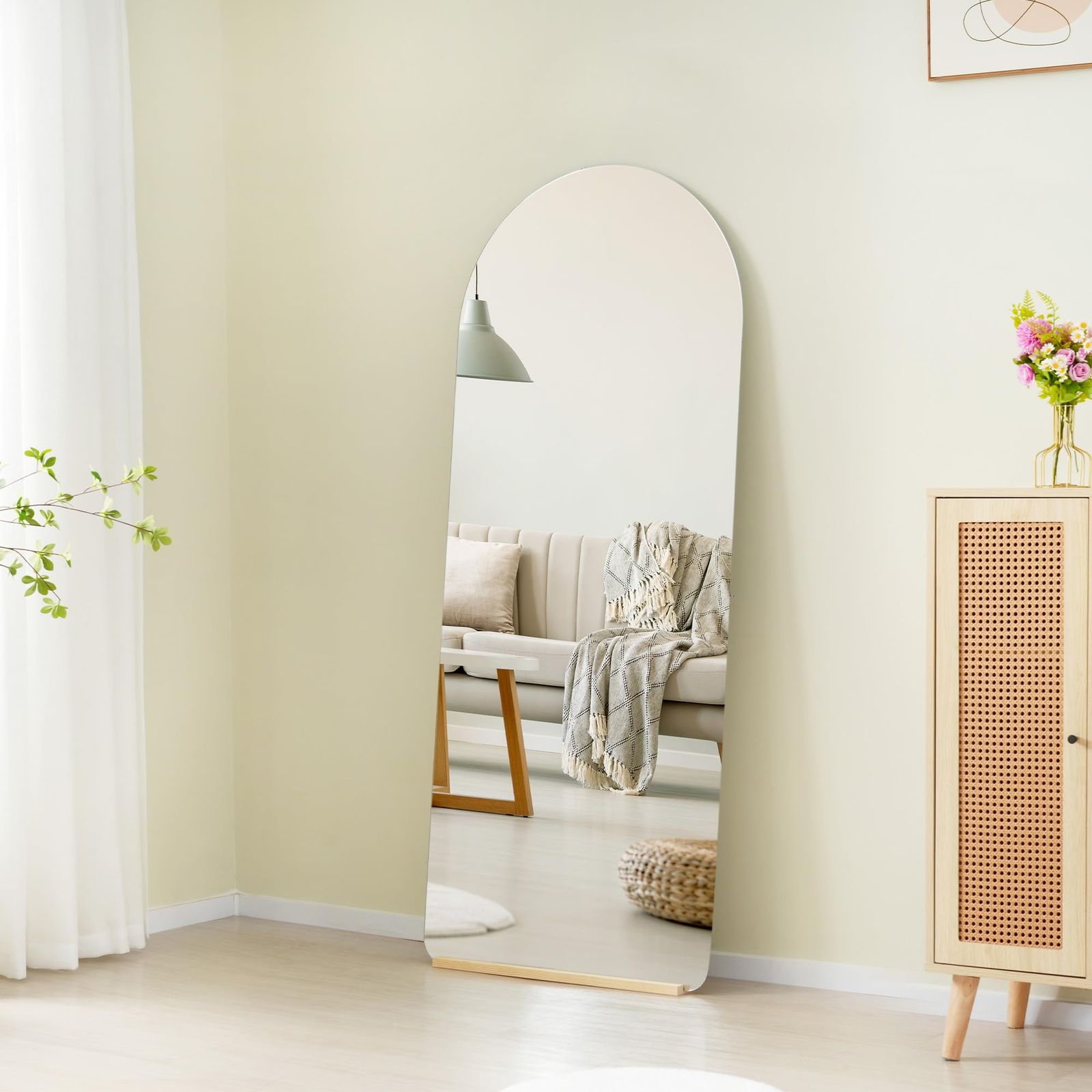 【送料込】153cm　姿見鏡 ミラー 大型 鏡 全身 レッスン用 立て掛け おしゃれ ミラー 鏡 大型 姿見 立てかけ 飛散防止 アーチタイプ