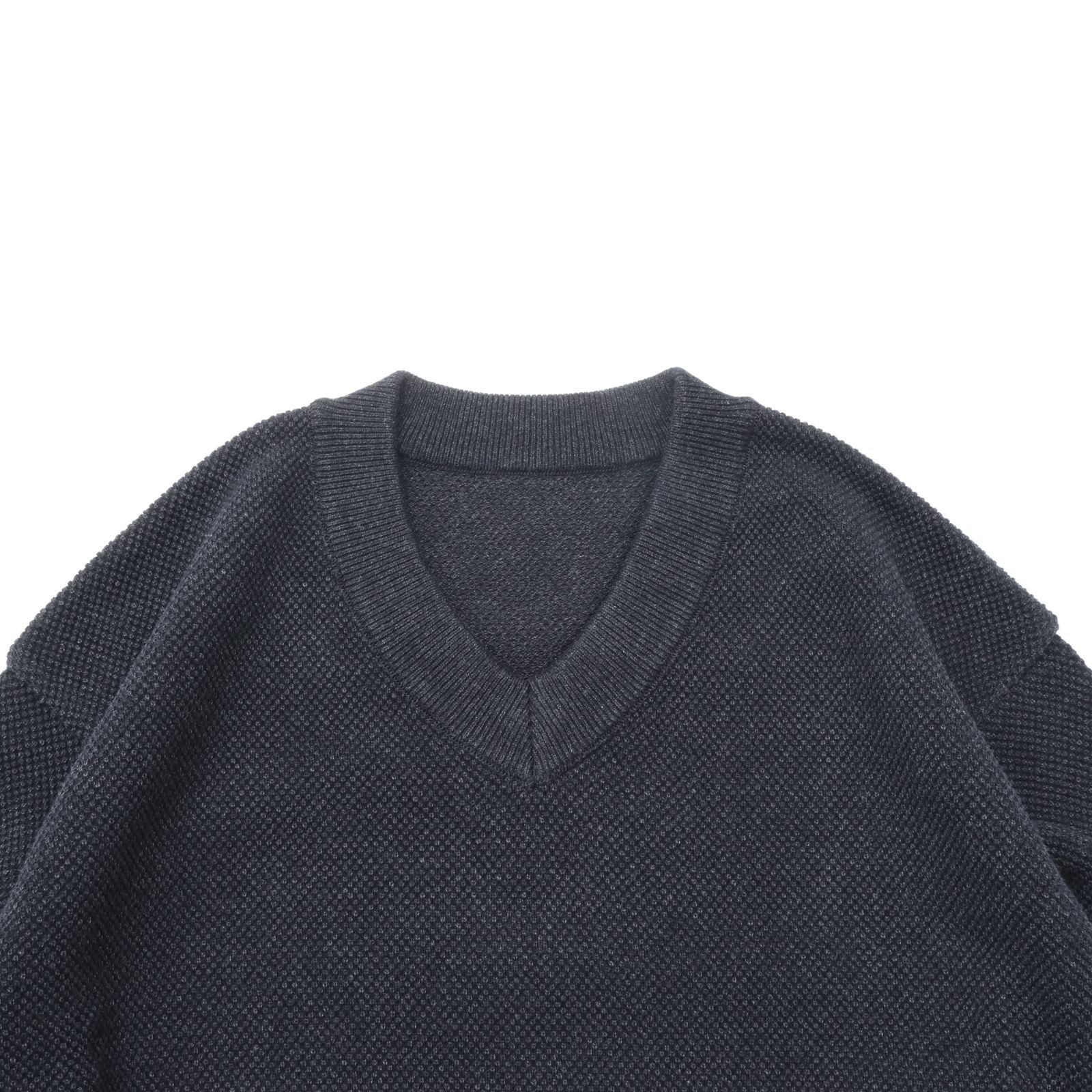 crepuscule クレプスキュール Moss Stitch V Neck PO BLACK モス