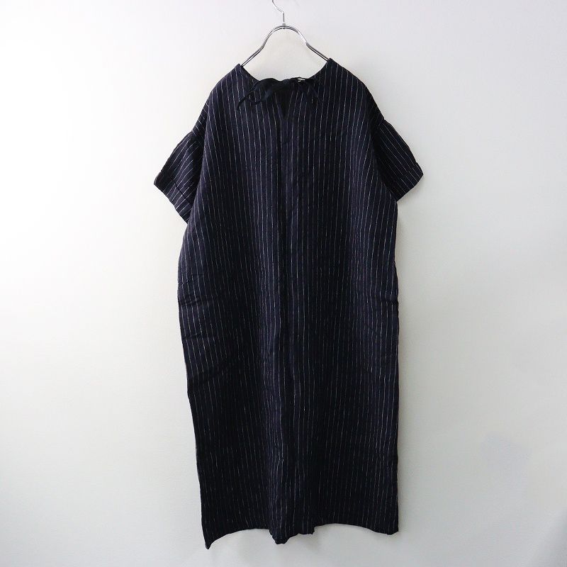 2025 SS フォグリネンワーク fog linen work マーリア ワンピース F｜ネイビー ストライプ ノー リボン