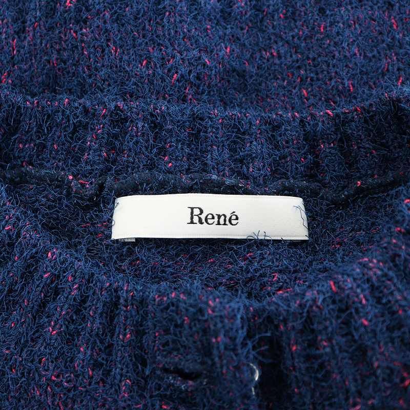 ルネ Rene 24年製 フラワーボタン ハーフスリーブ ニット カーディガン 7分袖 34 紺 ネイビー 6412620 /AN49 レディース René - ルネ 24年製 フラワーボタン ハーフスリーブ ニット