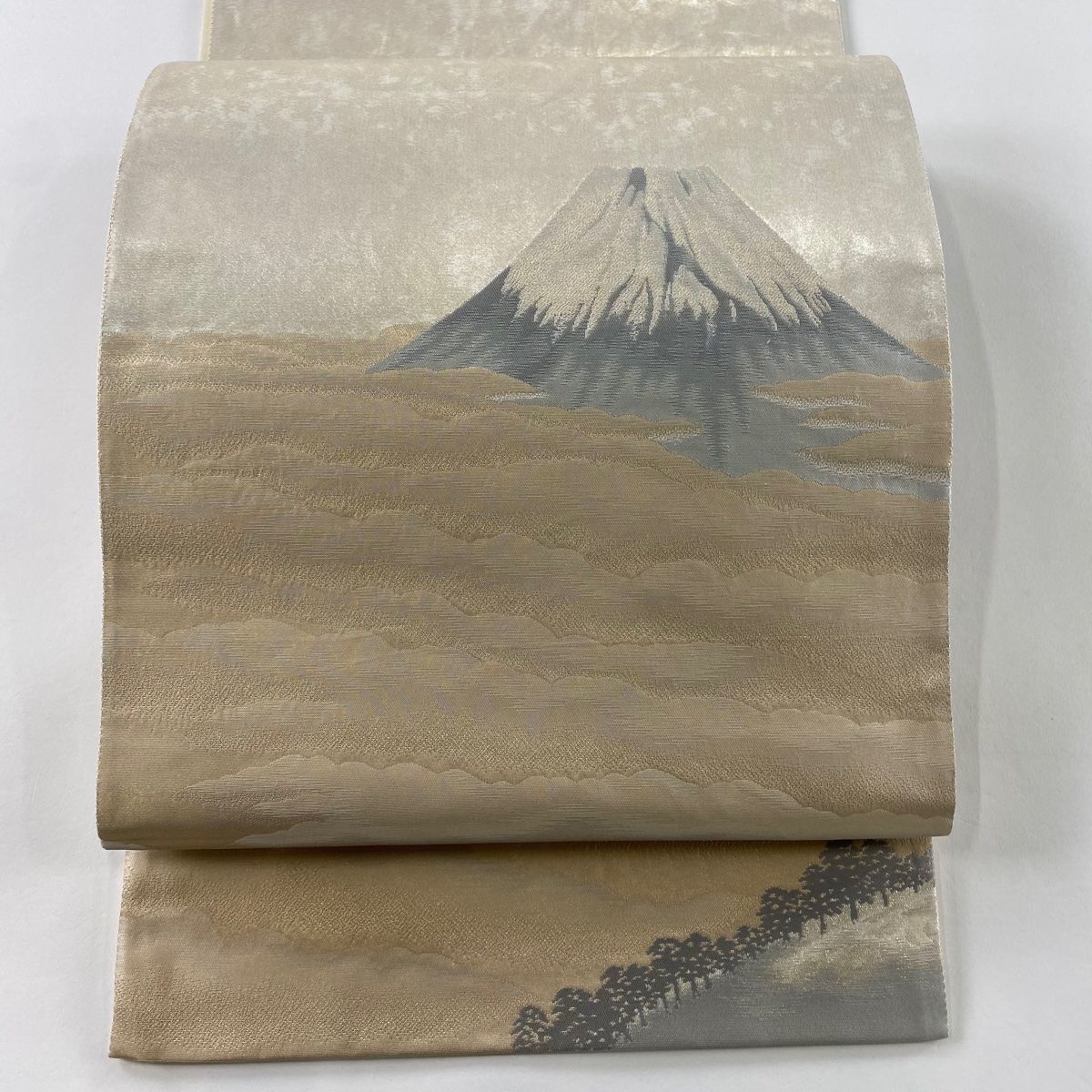 袋帯 名品 横山大観 落款 じゅらく 朝陽霊峰 箔 金色 お太鼓柄 正絹