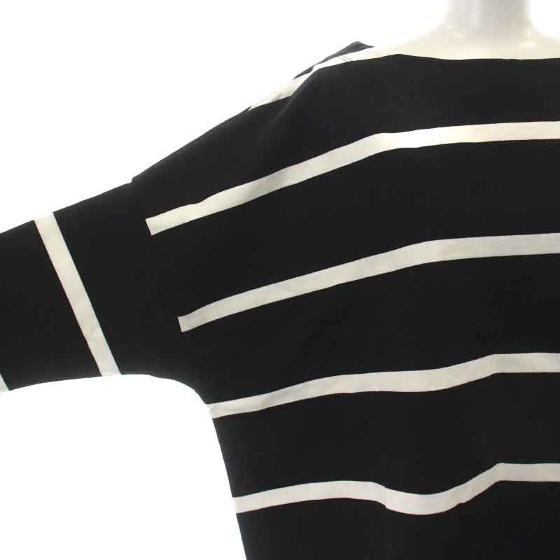 ヤンガニー yangany デラボーダーカットソー バスクシャツ Tシャツ ロンT 長袖 ボートネック ドロップショルダー 38 M 黒 ブラック 白  ホワイト F-5555 /NW14