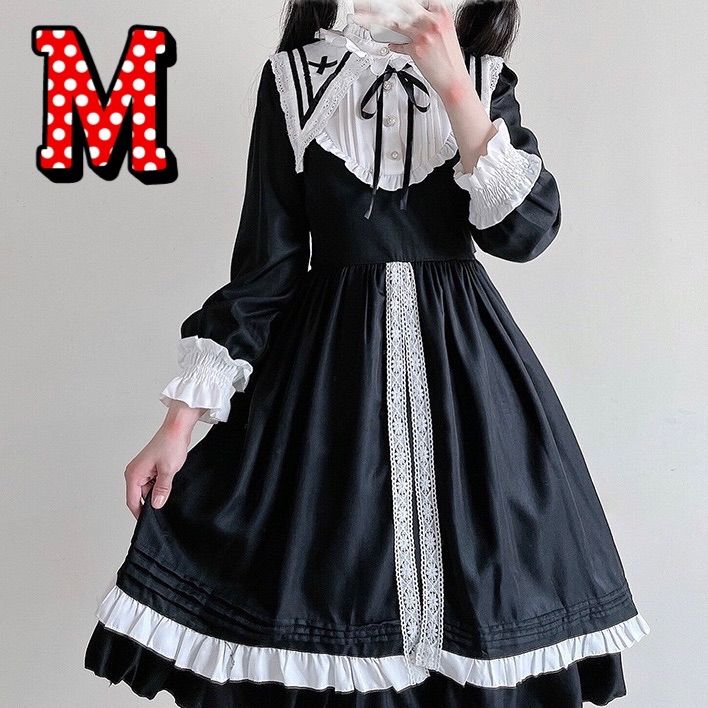 ワンピース ゴシック ロリータ コスプレ M 量産型 病みかわコーデ 地雷系 メイド服 ハロウィン 仮装 コスチューム 長袖 シスター 可愛い 文化祭  変装 修道女 ドレス 十字架 ゴスロリ クラシカル イベント 大人 かわいい - メルカリ