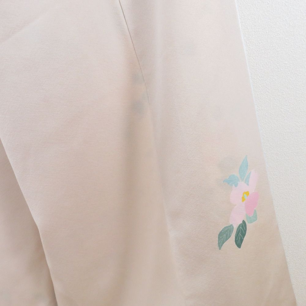 本加賀友禅 訪問着 河江真百美 枝花文様 灰薄紫色 作家物 落款入 正絹