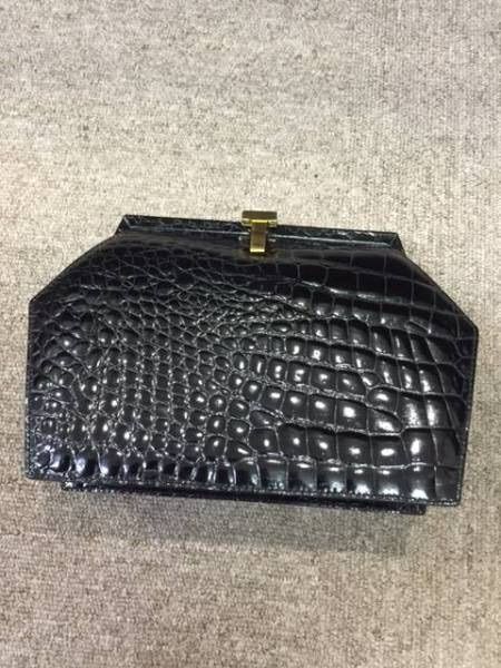 【美品】ティファニー クロコダイル クラッチバッグ がま口 T金具 レザー 黒 美品】ティファニー クロコダイル クラッチバッグ がま口 T金具