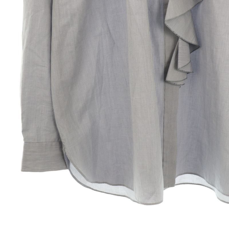 Drawer コットンチェックフリルシャツ36 ドゥロワー Drawer コットンチェックスタンドフリルシャツ