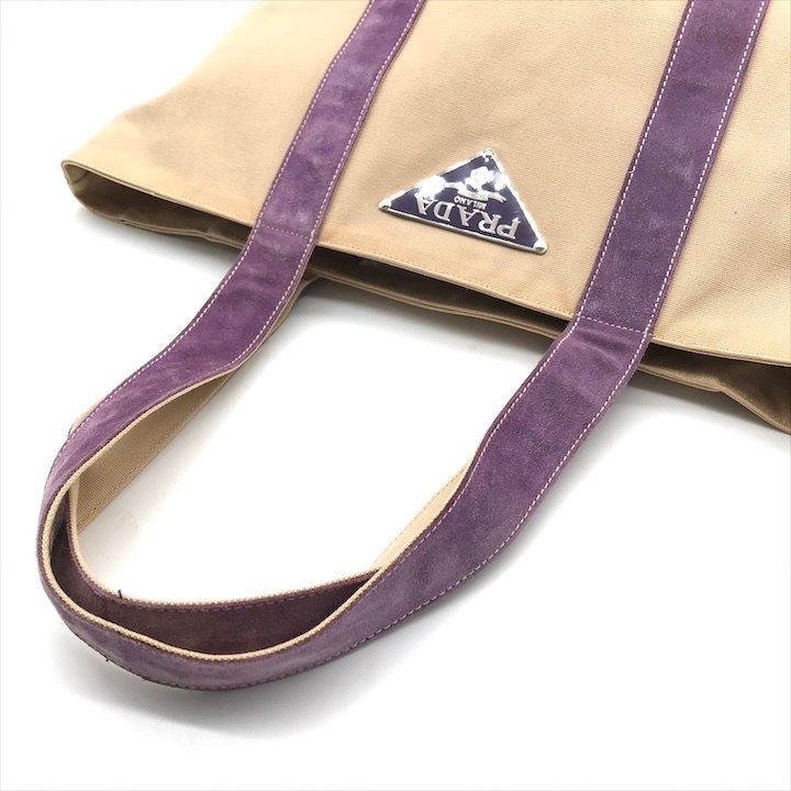 良品 PRADA プラダ キャンバス 三角ロゴ トート バッグ ベージュ 良品 PRADA プラダ キャンバス 三角ロゴ トート バッグ ベージュ