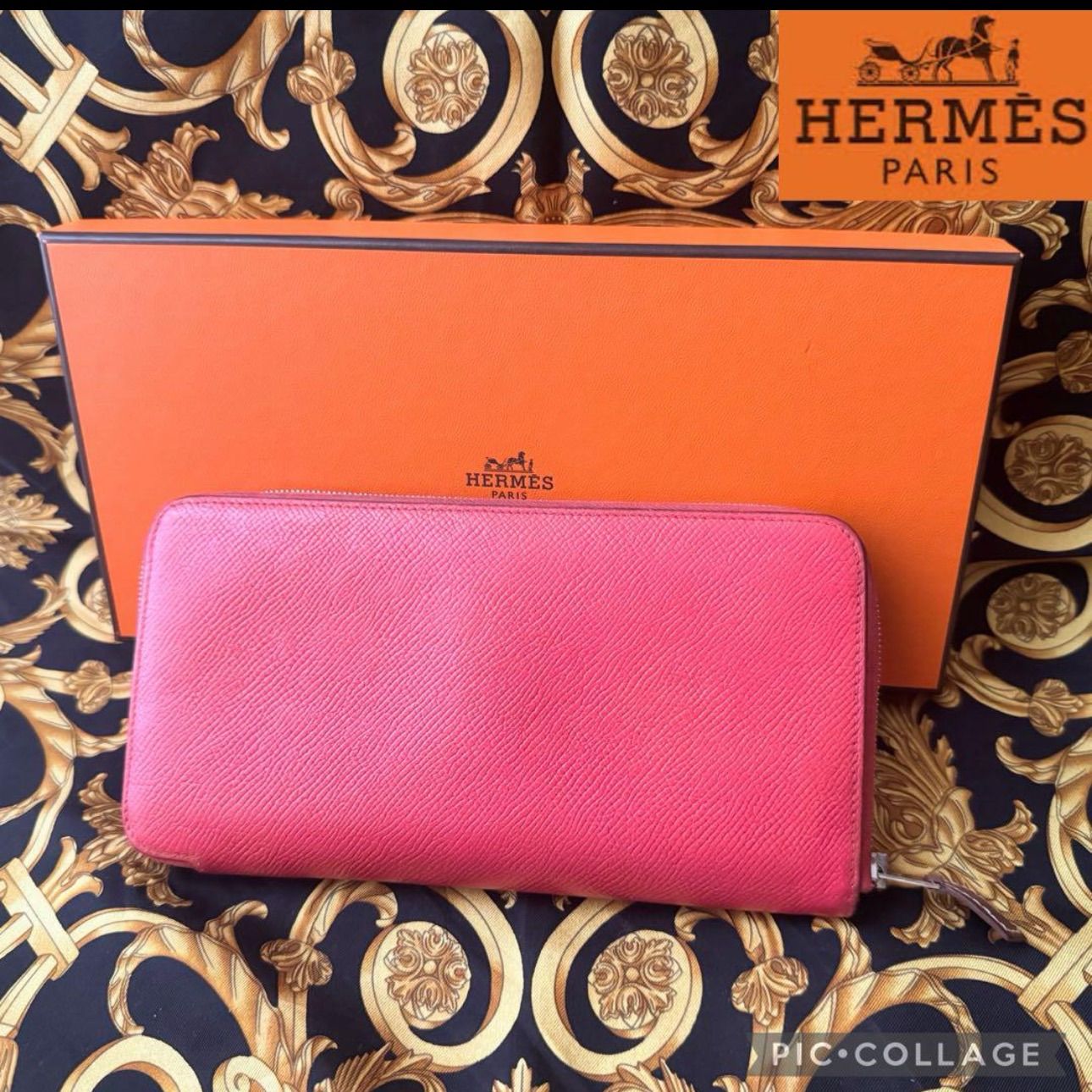 HERMES エルメス アザップ シルクイン 長財布 ピンク系 ▢Q刻印 レザー  