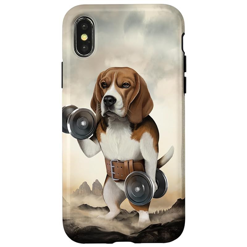 新品　iPhone X/XS ビーグル 犬 ダンベル 筋トレ 筋肉 ワークアウト ジム スマホケース
