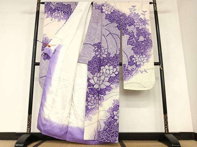 平和屋着物□極上 小紋 色紙重ね更紗草花文 黒地 逸品 CYAA2722s5