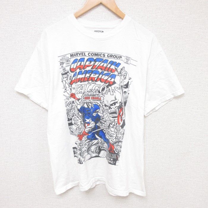L/古着 半袖 Tシャツ メンズ マーベル キャプテンアメリカ コットン クルーネック 白 ホワイト 24jul03 中古