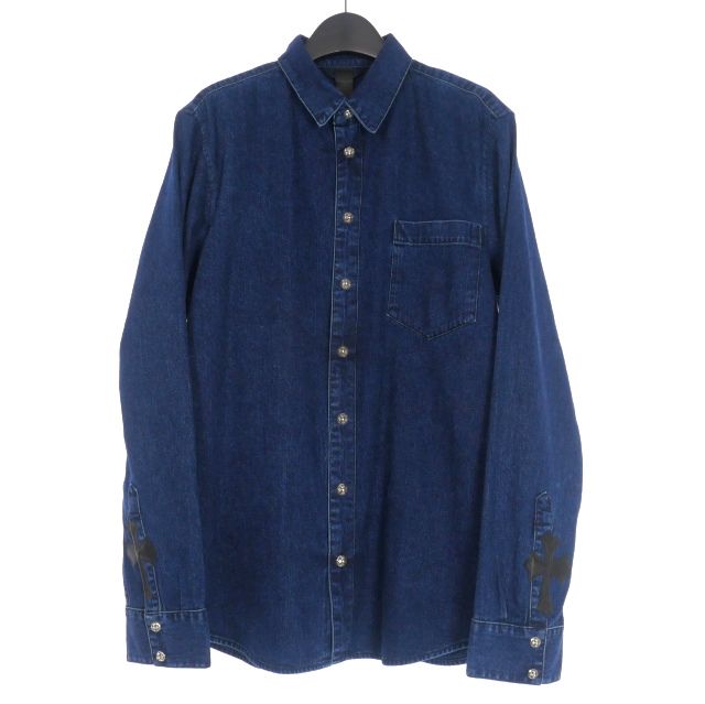 クロムハーツ CHROME HEARTS LOOSEENDS LS ルーズエンド レザークロスパッチ デニムシャツ 長袖 XL インディゴ 国内正規