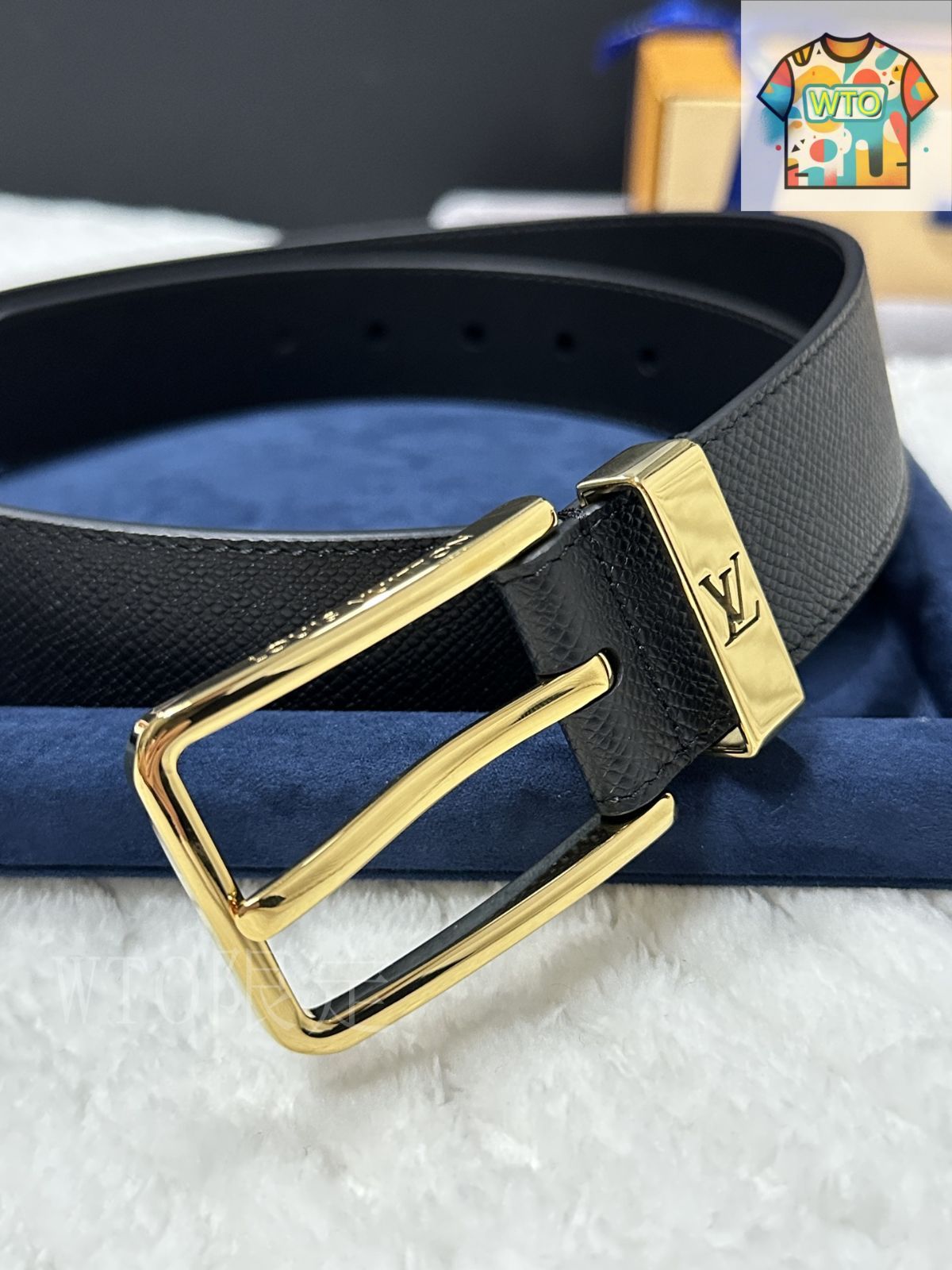 【美品★ルイヴィトン メンズブラックレザーベルト】 今日WTO】Louis Vuitton ルイヴィトン レザーベルト-1-XP36