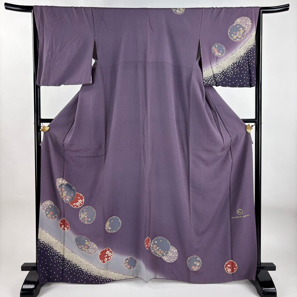 訪問着 身丈166cm 裄丈65cm M 袷 hiromichi nakano 落款 雪輪 桜 金彩 紫 正絹