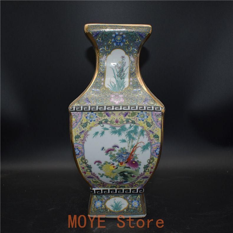 清乾隆琺瑯彩四方花鳥尊瓶 景徳鎮 陶磁器 装飾品 現代工芸品
