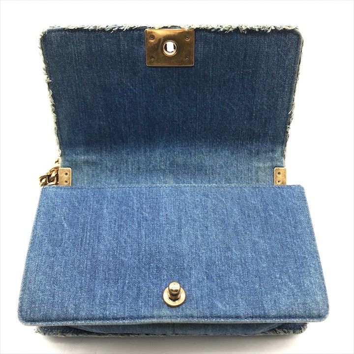 美品 CHANEL シャネル ココマーク ボーイシャネル チェーン ショルダー バッグ デニム パッチワーク ブルー レディース k3575k CHANEL - 美品 CHANEL シャネル ココマーク ボーイシャネル チェーン