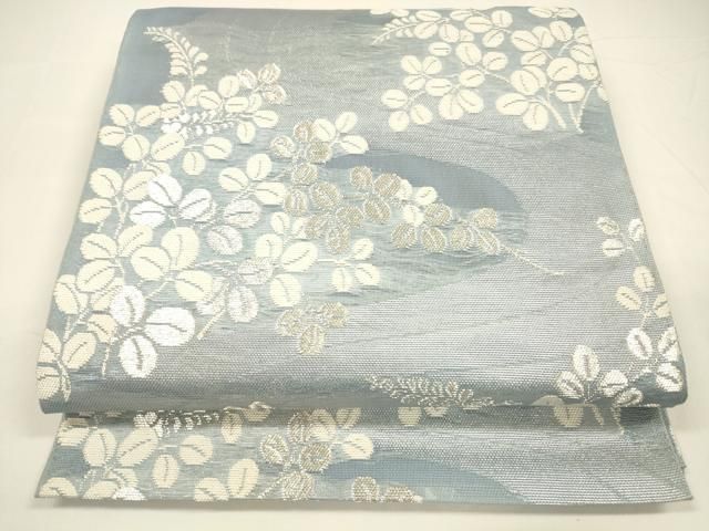 平和屋着物＊夏物 六通柄 本袋帯 流水草葉文 銀糸 正絹 DAAY8182cm